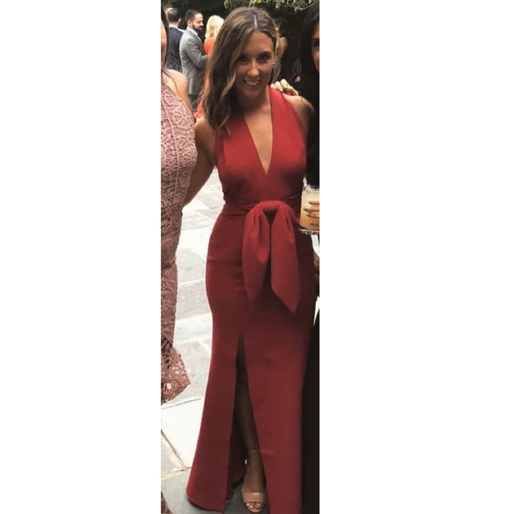 Red halter dress